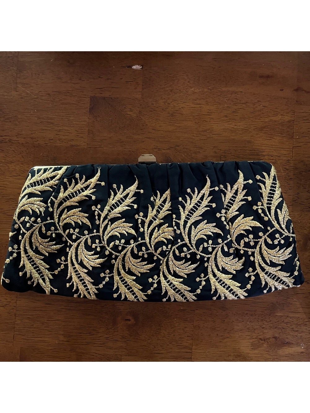 Vintage 1940s Garay Black Gold Embroidered Evening Clutch Purse